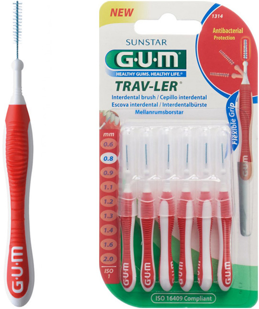 Міжзубні щітки GUM Trav-Ler 0.8 мм 6шт для профілактики карієсу та догляду за зубами