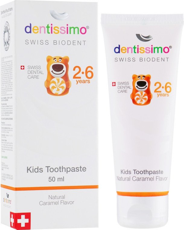 Дитяча зубна паста-гель Dentissimo KIDS для дітей 2-6 років зі смаком Карамелі