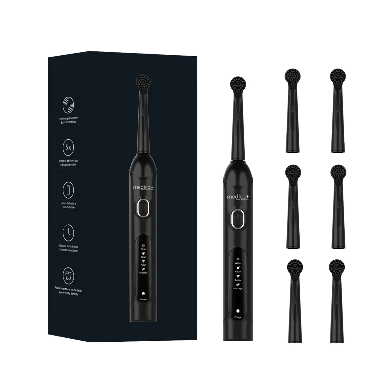 Электрическая зубная щетка MEDICA+ ProBrush XO Сarbon (Black) + 6 сменных насадок Электрическая зубная щетка MEDICA+ ProBrush XO Сarbon (Black) + 6 сменных насадок